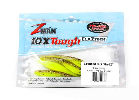 Zman Soft Lure Jerk Shadz 4 Inch 5pack Sexy Penny 4568