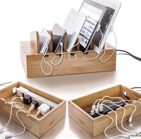 Prosumers Choice Bamboo Charging Station With Internal Cable Storage