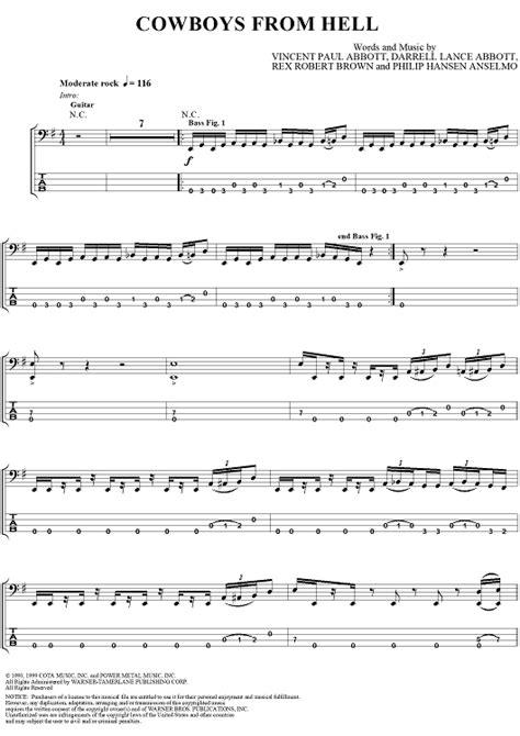 Cowboys From Hell Sheet Music By Pantera For Bass Tabvocal Sheet