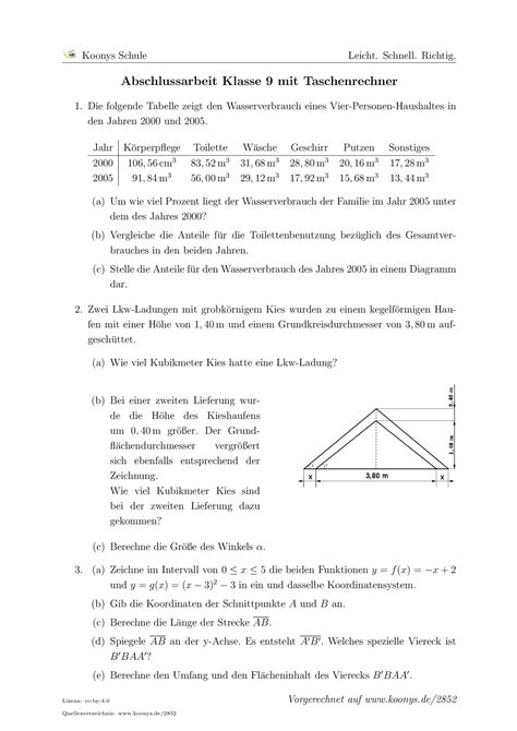 Lerninhalte zum thema lineare funktionen findest du auf dem lernportal duden learnattack. Aufgaben Abschlussarbeit Klasse 9 mit Taschenrechner mit ...