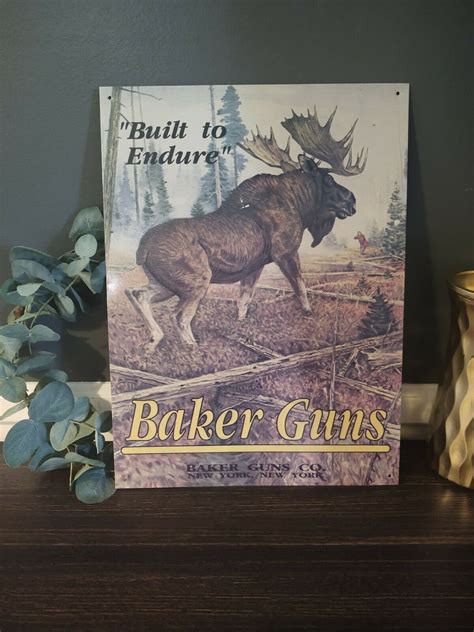 Vintage Baker Guns Co New York Tin Metal Sign Hunting Etsy