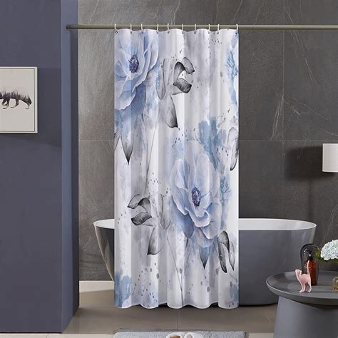 Decoreagy Stall 36x72 Blue Flowers And Grey Leaves Shower