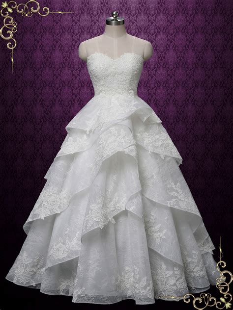 Strapless Lace Wedding Dress With Ruffle Layered Skirt Mickenzie Ieie