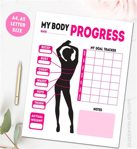Printable Body Measurements Fitness Goal Tracker Weight Etsy