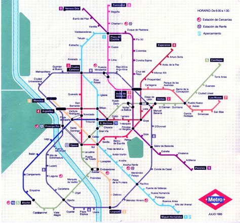 Plano Esquemático De Metro De Madrid Julio 1995 Traspapelados