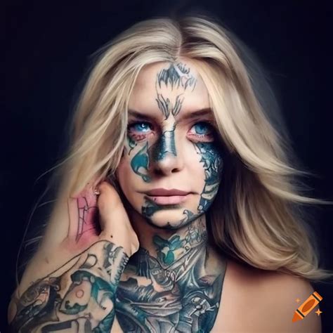 Portrait Of A Blonde Woman With Tattoos