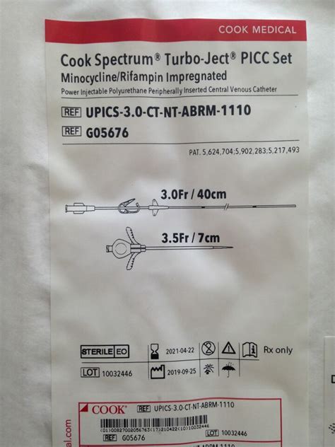 New Cook G05676 Spectrum Turbo Ject Picc Set Minocyclinerifampin