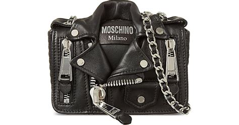 Moschino Leather Biker Jacket Cross Body Bag In Black Lyst