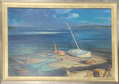 Victor Elford British B 1911 Boats At Low Tide Oil On Canvas Art