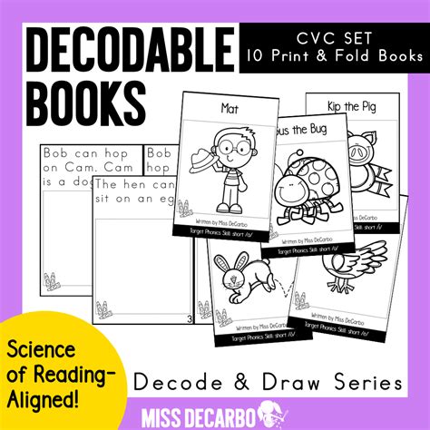 Decodable Books Cvc Set Decode And Draw Series Miss Decarbo