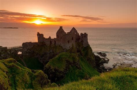 Man Made Dunluce Castle Ruin Sunset Dunluce Antrim Ireland Wallpaper