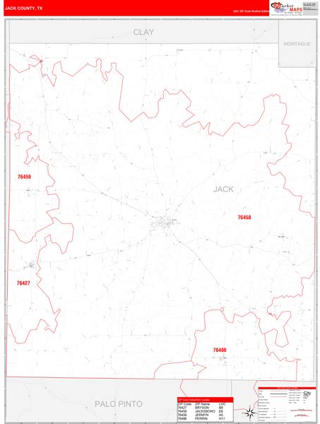 Jack County Tx Zip Code Wall Map Red Line Style By Marketmaps Mapsales