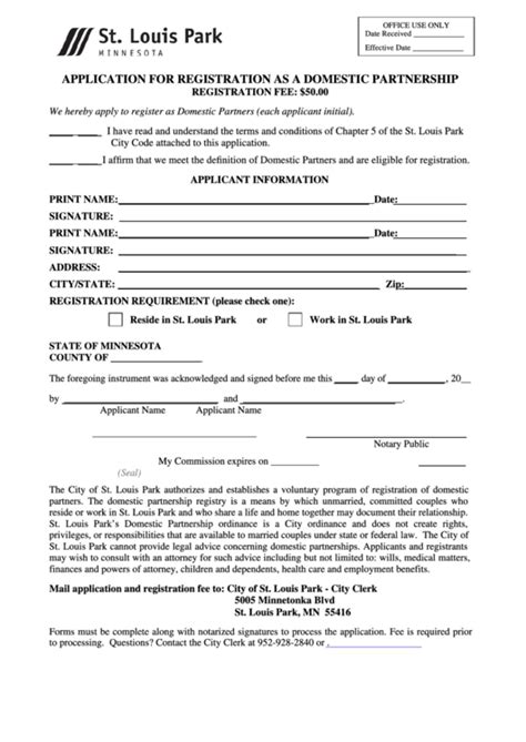 Application For Registration As A Domestic Partnership Form Printable