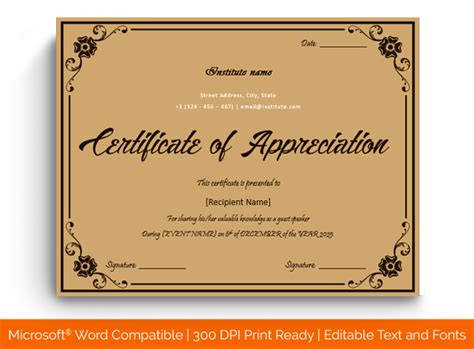 14 Editable Certificate Of Appreciation For Guest Speaker Templates