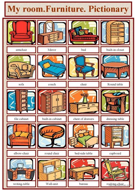 In The Room Furniture Pictionary P English Esl Worksheets Pdf And Doc