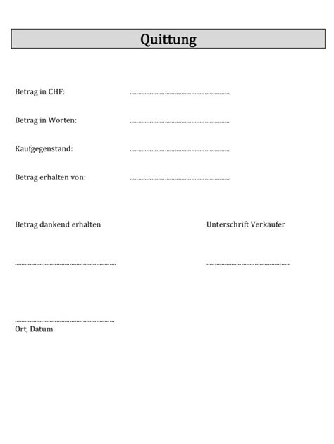 Quittung Vorlage (Schweiz) - Gratis Download im Word & Excel-Format