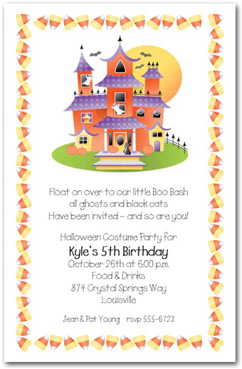 Haunted House and Candy Corn Halloween Party Invitations