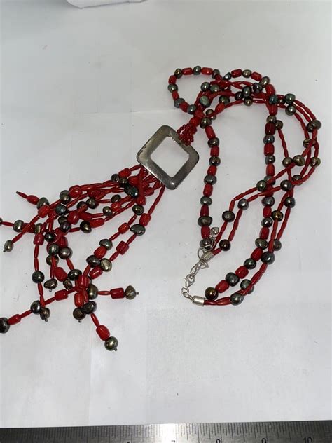 Dtr Jay King Sterling Silver Red Coral Freshwater Pearl Multi Strand