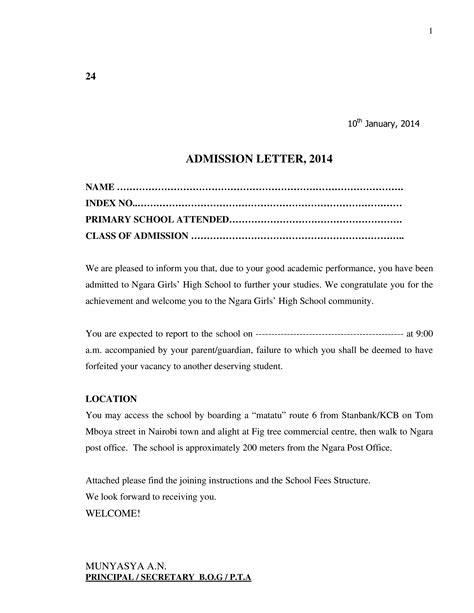Primary School Admission Letter Templates At