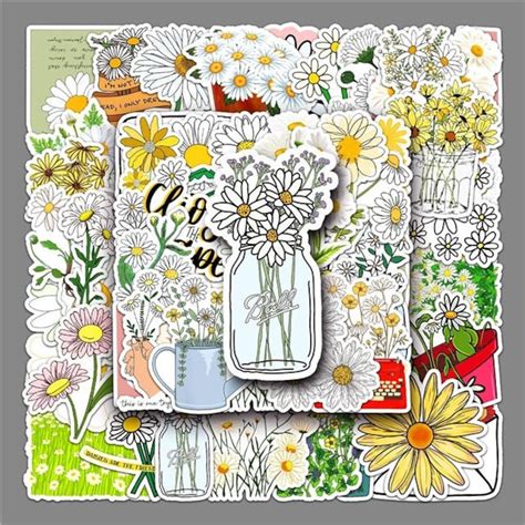 Daisy Flower Stickers Pack Water Resistant Laptop Stickers Etsy