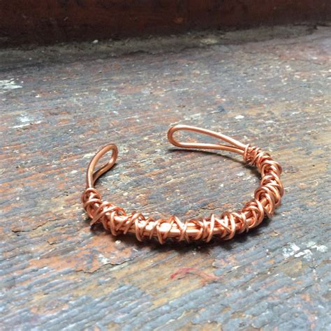 Mens Bracelet Made With Bare Copper Wire In A Tangle Design
