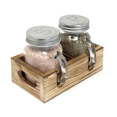 Mason Jar Salt And Pepper Shakers Set With Wood Caddy Easy To Clean