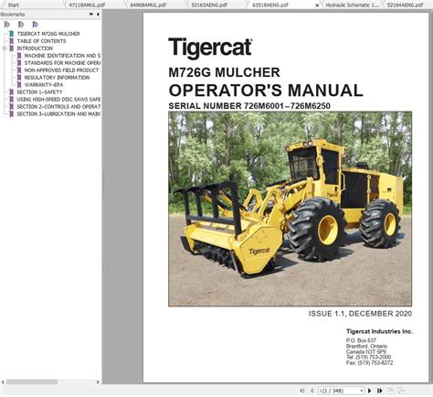 Tigercat M726G Mulcher 726M5001 726M6250 Operator Service Manual