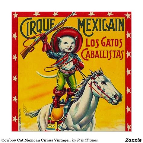 Cowboy Cat Mexican Circus Vintage Poster Art Vintage