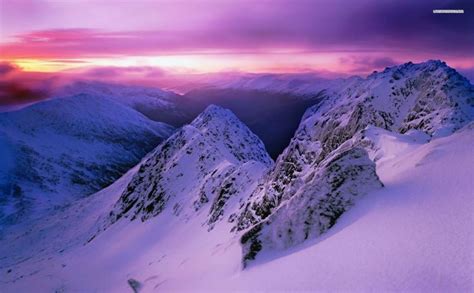 Pink Sunset Over The Snowy Mountains Hd Wallpaper Snowy Mountains