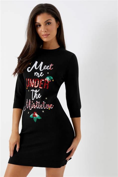 Womens Fashion Union Christmas Mistletoe Knit Dress Black Buy Women