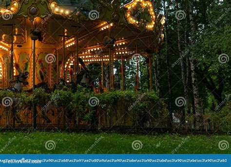 Retro Carousel In The Evening Park Editorial Stock Image Image Of
