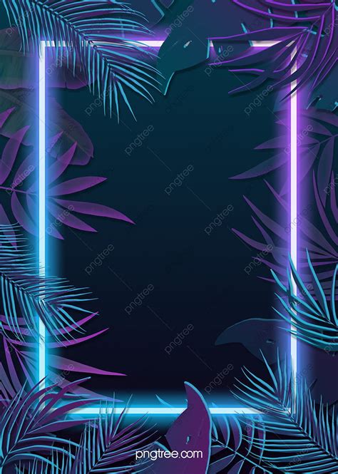 Tropical Plants Blue Purple Neon Effect Leaves Background Tropical