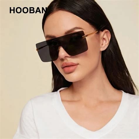 hooban brand designer rimless sunglasses women luxury oversize sun glasses female fashion big