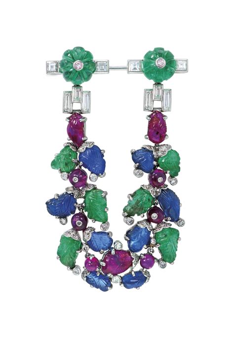 Art DÉco Ruby Sapphire Emerald And Diamond Tutti Frutti Brooch