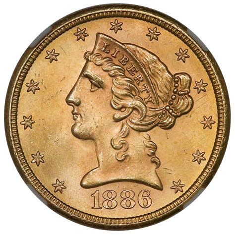 1886 S 5 Liberty Head Gold Coin Ngc Ms 65 Superior Gem