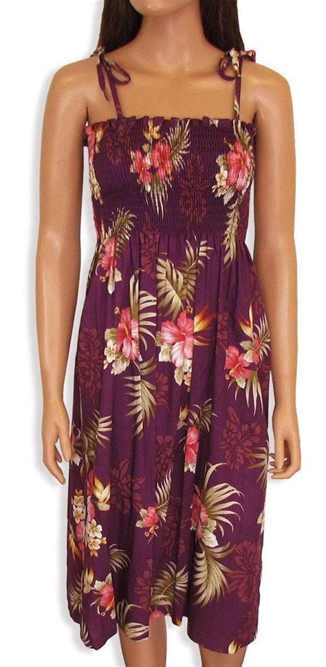 Purple Orchid Hibiscus Mid Length Tropical Hawaiin Dress Smocked Dress Floral Maxi Dress