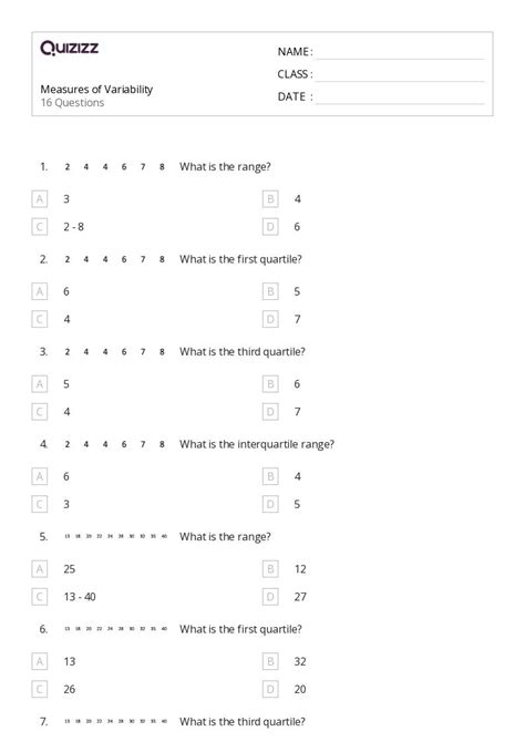 50 Measures Of Variation Worksheets For 6th Grade On Quizizz Free