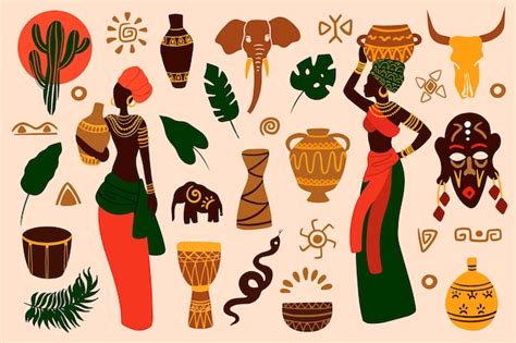 Femme Africaine Et Collection Déléments Vectoriels Ethniques