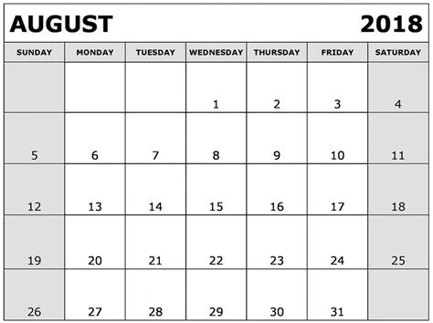 August 2018 Calendar Pdf Template Calendar Pdf Excel Calendar