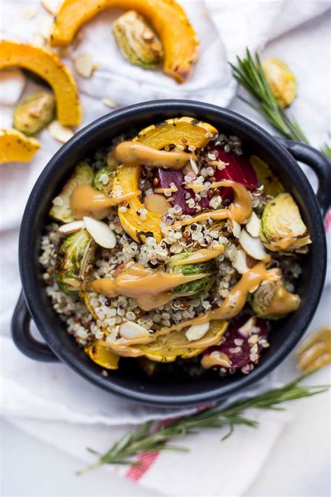 Harvest Quinoa Bowls With Maple Almond Rosemary Sauce Fooduzzi