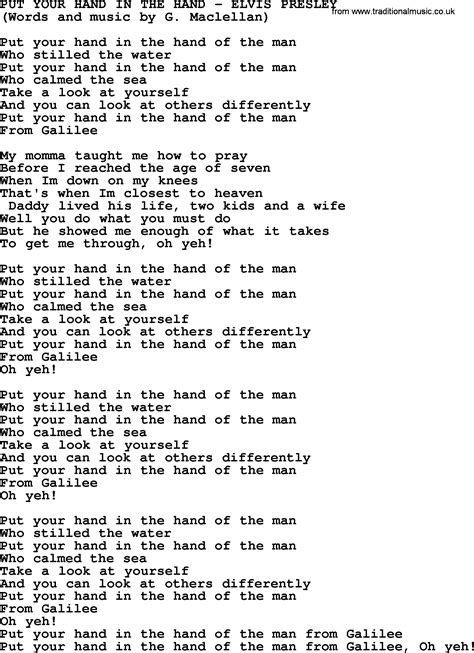 Put Your Hand In The Hand By Elvis Presley Lyrics
