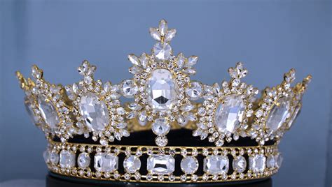 Mens Unisex Rhinestone Gold Full Clear Royal Premium Crown