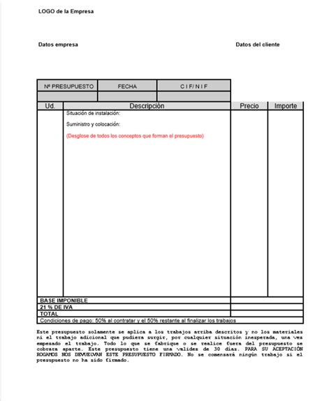 Plantillas Y Modelos De Presupuesto En Word Pdf Y Excel Para Tus