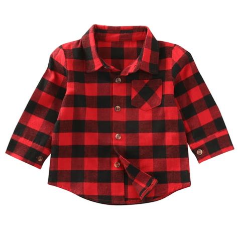 Gaono Baby Toddler Girls Boys Red Plaid Shirts Long Sleeve Blouse Top