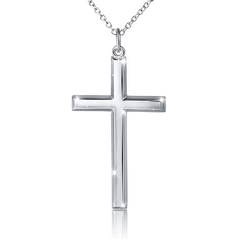 Men S 925 Sterling Silver Classic Cross Pendant Necklace 24 Chain EBay