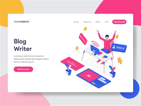 Landing Page Template Of Blog Writer Illustration Concept Isometric