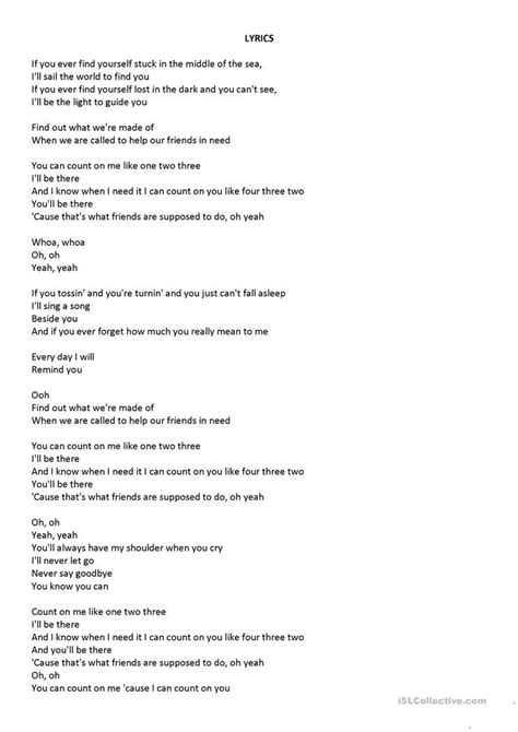 Count On Me Song First Conditional English Esl Worksheets Ingles