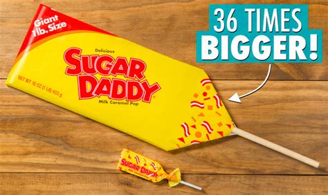 Der sugardad ist in unserem auftrag auf der ganzen welt unterwegs und kauft die beliebtesten süßwaren, getränke und snacks für dich ein. Giant 1-lb Sugar Daddy: Enormous milk caramel lollipop.