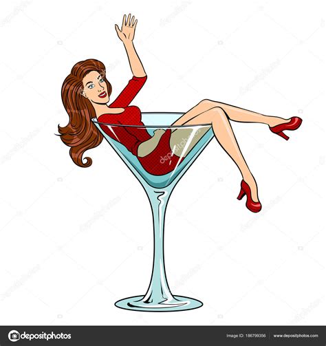 Beauty Young Woman In Glass For Alcohol Pop Art Stock Vector By