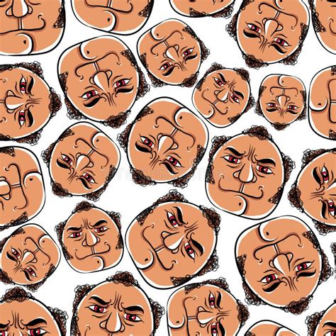 Funny Faces Seamless Background Black And White Lines Vector Ca Stock